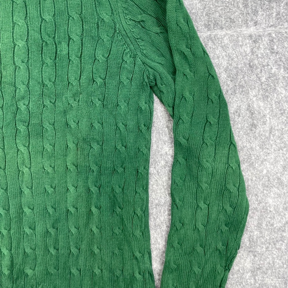 Lauren Ralph Lauren Sweater Extra Large Green Cable Knit Neck Gold Button LRL - Picture 10 of 16